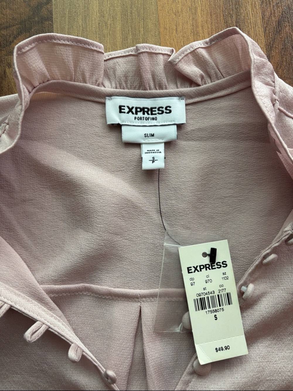 Express Women's Light Blush Pink Ruffle Collar Button-Up Blouse NWT - Picture 2 of 11